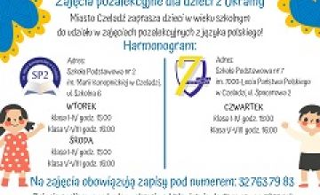 Harmonogram zajęć pozalekcyjnych z języka polskiego dla dzieci z Ukrainy.